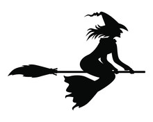 Vector Illustrations Of Silhouette Halloween Witch