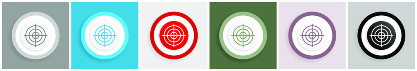 Leinwandbilder - Target icon set, colorful flat design vector illustrations in 6 options for web design and mobile applications