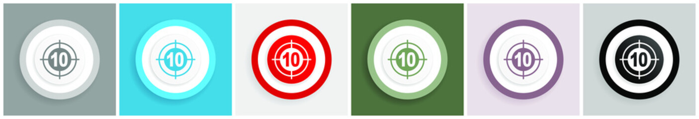 Leinwandbilder - Target icon set, colorful flat design vector illustrations in 6 options for web design and mobile applications