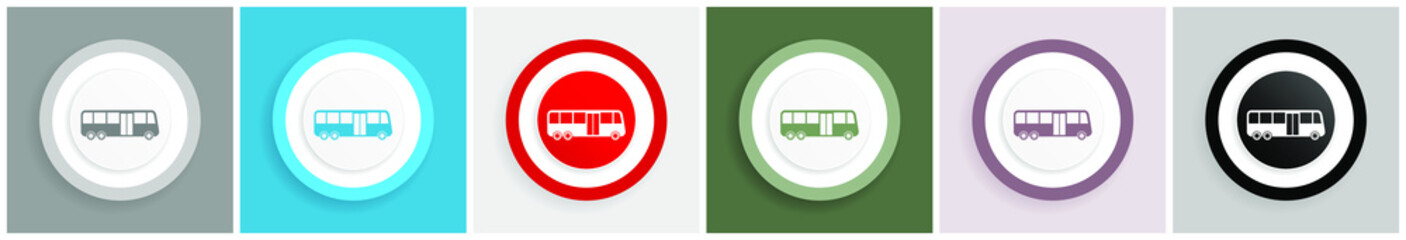 Aufkleber - Bus icon set, colorful flat design vector illustrations in 6 options for web design and mobile applications