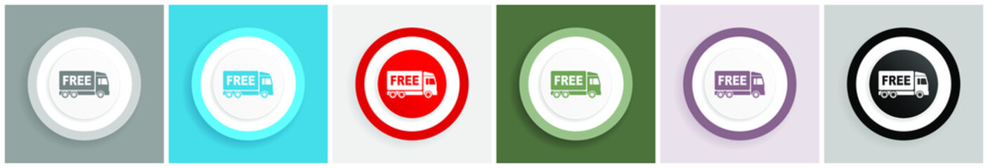 Aufkleber - Free delivery icon set, colorful flat design vector illustrations in 6 options for web design and mobile applications