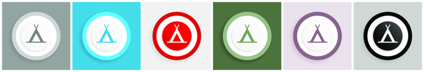 Poster - Camp icon set, colorful flat design vector illustrations in 6 options for web design and mobile applications