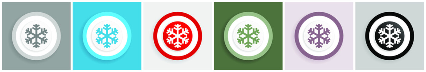 Poster - Snow icon set, colorful flat design vector illustrations in 6 options for web design and mobile applications