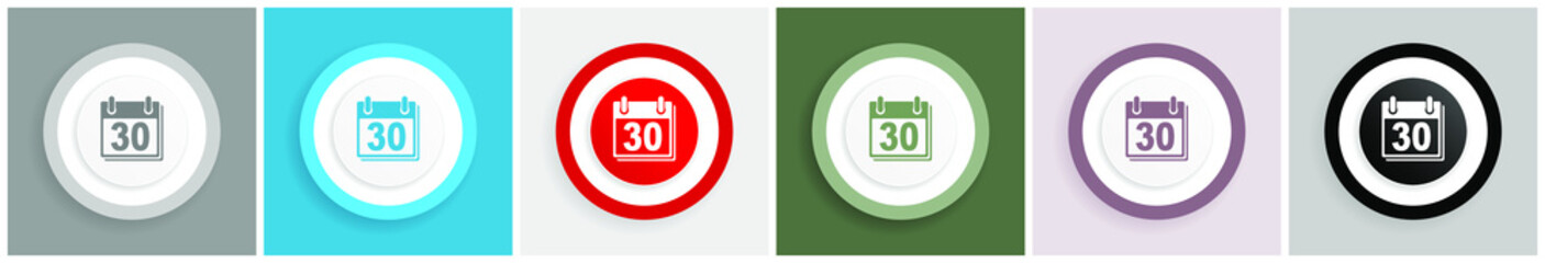 Aufkleber - Calendar icon set, colorful flat design vector illustrations in 6 options for web design and mobile applications