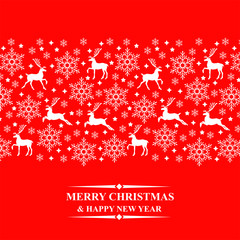 Sticker - Vector illustrations of Christmas card with deer and snowflakes on red background