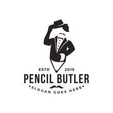 Simple Modern Vintage Of Butler And Pencil Logo On White Background
