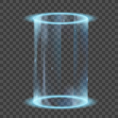 two neon glowing rings. futuristic hologram or portal