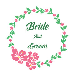  Design element for greeting card bride and groom, with ornament of pink flower frame. Vector