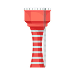 Wall Mural - Bright Red And White Striped Water Tower Flat Vector Illustration