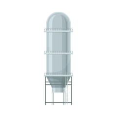 Wall Mural - Grey Metal Water Storage Tank Of Cylinder Shape Flat Vector Illustration