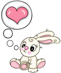 Wall Mural - Cute bunny and thought bubble with heart