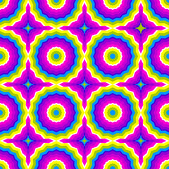 Wrapping paper with rainbow stars. Optical expansion illusion. Seamless pattern.