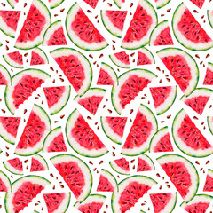 Wall Mural - Watermelon. Watercolor watermelon slices. Sketch. Watercolor botanical illustration. Pattern. 