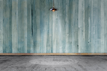 Wall Mural - Empty room - wooden wall with lamp and laminate flooring. User for background