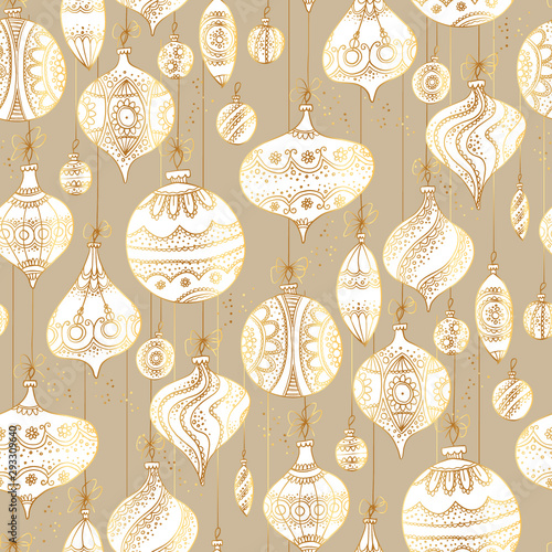 Elegant white xmas assorted baubles seamless pattern