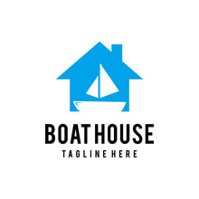 Simple House Illustration With A Sailboat Sign Inside Logo Design