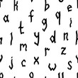 © Kamila Bay - Seamless pattern of lowercase hand drawn letters in the Gothic style. Lettering trace. Black equal sized letters on a white background. Can be used for packaging, scrapbooking, banner.