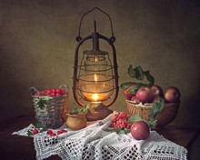 Autumn Still Life With Harvest Of Fruits