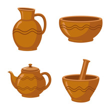 Vector Illustration Of Kitchen And Tableware Logo. Set Of Kitchen And Pottery Vector Icon For Stock.