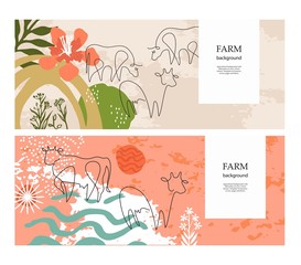 Wall Mural - Sample for the design of dairy products. Set of horizontal agricultural banners.