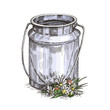 © Tutsi_N - Vector image of milk can and wildflowers. Sketch style drawing.