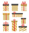 Gift boxes set. Flat design. Gold and black color. Vector illustration.