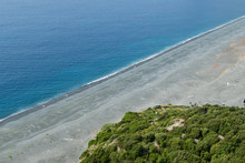 Long Black Beach In Nonza, Cap Corse, Corsica, France. Landscape In Nonza Beach, Located On The West Coast Of Cap Corse.