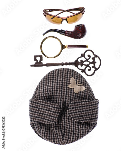 Fotografía cap of the famous detective Sherlock Holmes,Investigation concept