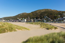 Barmouth Beach And Sand Dunes And Town North West Wales UK Snowdonia
