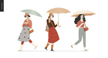 Rain - Walking People Set - Modern Flat Vector Concept Illustration Of People With Umbrella, Walking Or Standing In The Rain In The Street