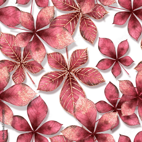 Red chestnut leaves seamless background. Autumn pattern