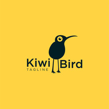 Kiwi Bird Logo Funny With A Yellow Background. Funny Bird Logo Design