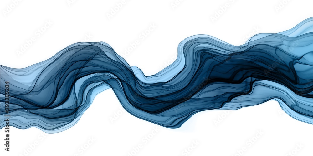 Abstract brush paint with liquid fluid wave flowing in navy blue colors isolated on white background - obrazy, fototapety, plakaty 