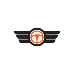 Wall Mural - Car steering logo design incorporated with wings illustration