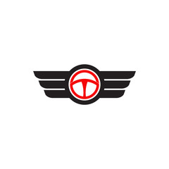 Wall Mural - Car steering logo design incorporated with wings illustration