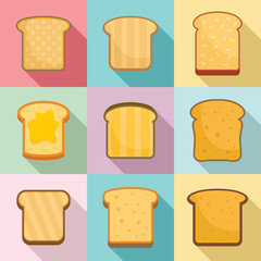 Toast icons set. Flat set of toast vector icons for web design