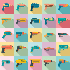 Sticker - Blaster icons set. Flat set of blaster vector icons for web design