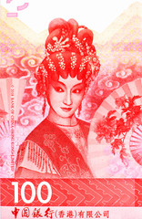 Chinese Opera Series (opera) China (Hong Kong)  100 Dollars 2019 Bank notes. Chinese wedding gown with her new husband and young lovers, Hong Kong Banknote, Hong Kong money. Closeup Uncirculated - Col