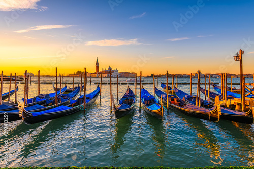 Sunrise in San Marco square, Venice, Italy. Architecture and landmarks of Ven...