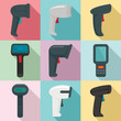 Barcode scanner icons set. Flat set of barcode scanner vector icons for web design
