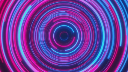 Wall Mural - Looped animation. Abstract background with moving through bright circles in red and blue color. Modern colorful wallpaper. 3d rendering.