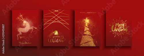 Cuadros en Lienzo Christmas and new year gold glitter luxury card set