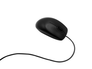 Black computer mouse isolated on white background. Clipping Path