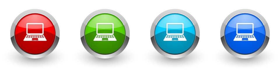 Fototapete - Computer silver metallic glossy icons, red, set of modern design buttons for web, internet and mobile applications in four colors options isolated on white background