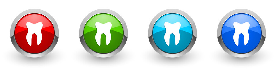 Leinwandbilder - Tooth silver metallic glossy icons, red, set of modern design buttons for web, internet and mobile applications in four colors options isolated on white background