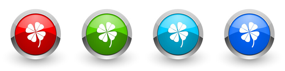Aufkleber - Four-leaf clover silver metallic glossy icons, red, set of modern design buttons for web, internet and mobile applications in four colors options isolated on white background