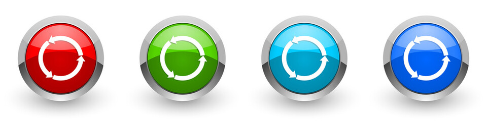 Poster - Reload web silver metallic glossy icons, red, set of modern design buttons for web, internet and mobile applications in four colors options isolated on white background