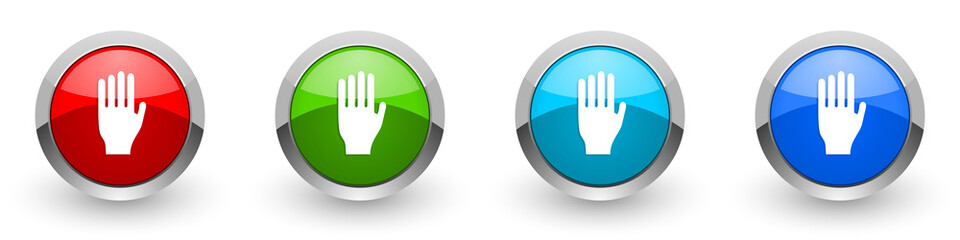 Poster - Stop silver metallic glossy icons, red, set of modern design buttons for web, internet and mobile applications in four colors options isolated on white background