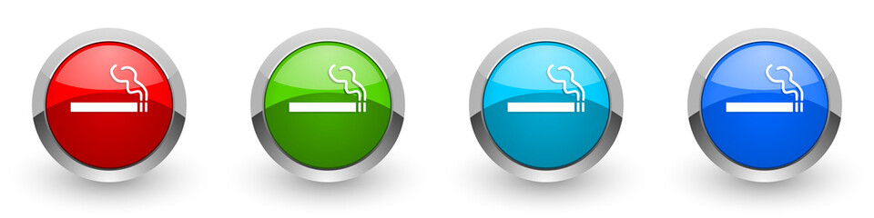 Poster - Cigarette silver metallic glossy icons, red, set of modern design buttons for web, internet and mobile applications in four colors options isolated on white background