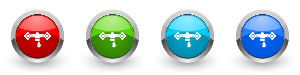 Poster - Water silver metallic glossy icons, red, set of modern design buttons for web, internet and mobile applications in four colors options isolated on white background